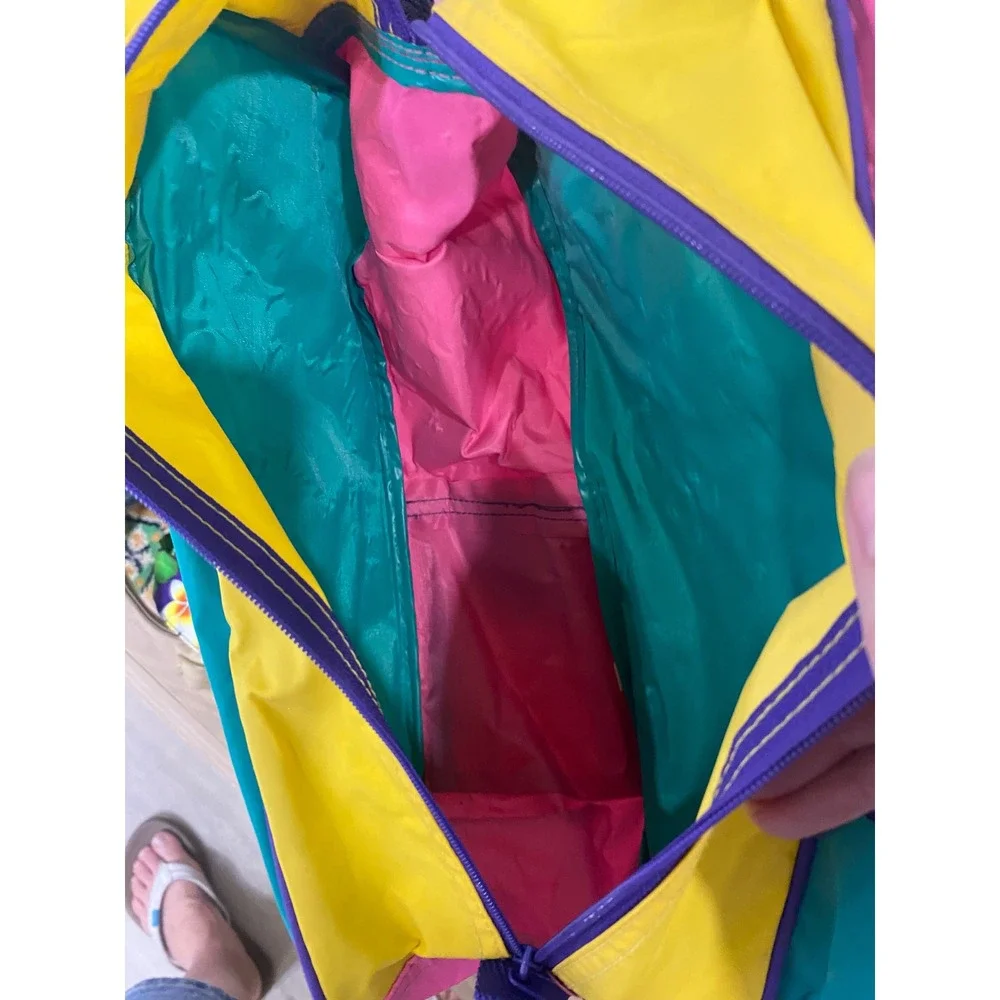 Vintage 80s 90s Colorblock Backpack Pink Yellow Teal Retro Vinyl School Bag